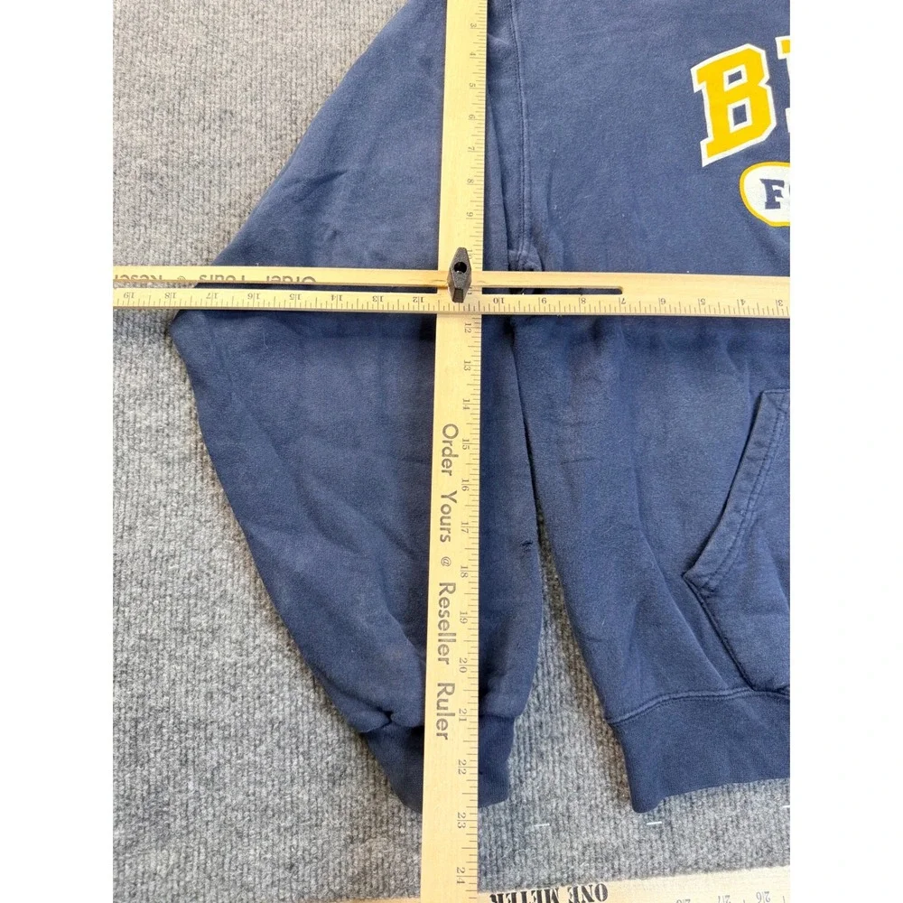 Champion Mens Large Navy Blue Bend Football Graphic Hoodie Sweatshirt Faded Y2K